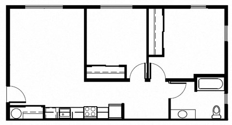 a floor plan of a small house with a kitchen and a living room